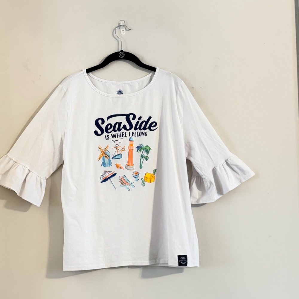 Disney Seaside Graphic White Flutter Sleeve Top Size 2X NWT